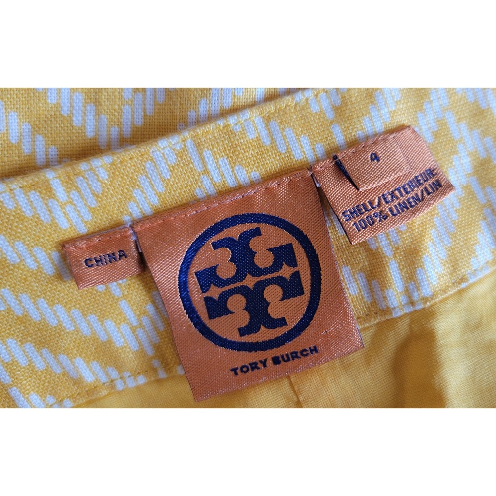Tory Burch Linen Button-Down Yellow Chevron Dress - Picture 3 of 10